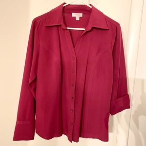Pink long sleeve collared button down blouse Lg